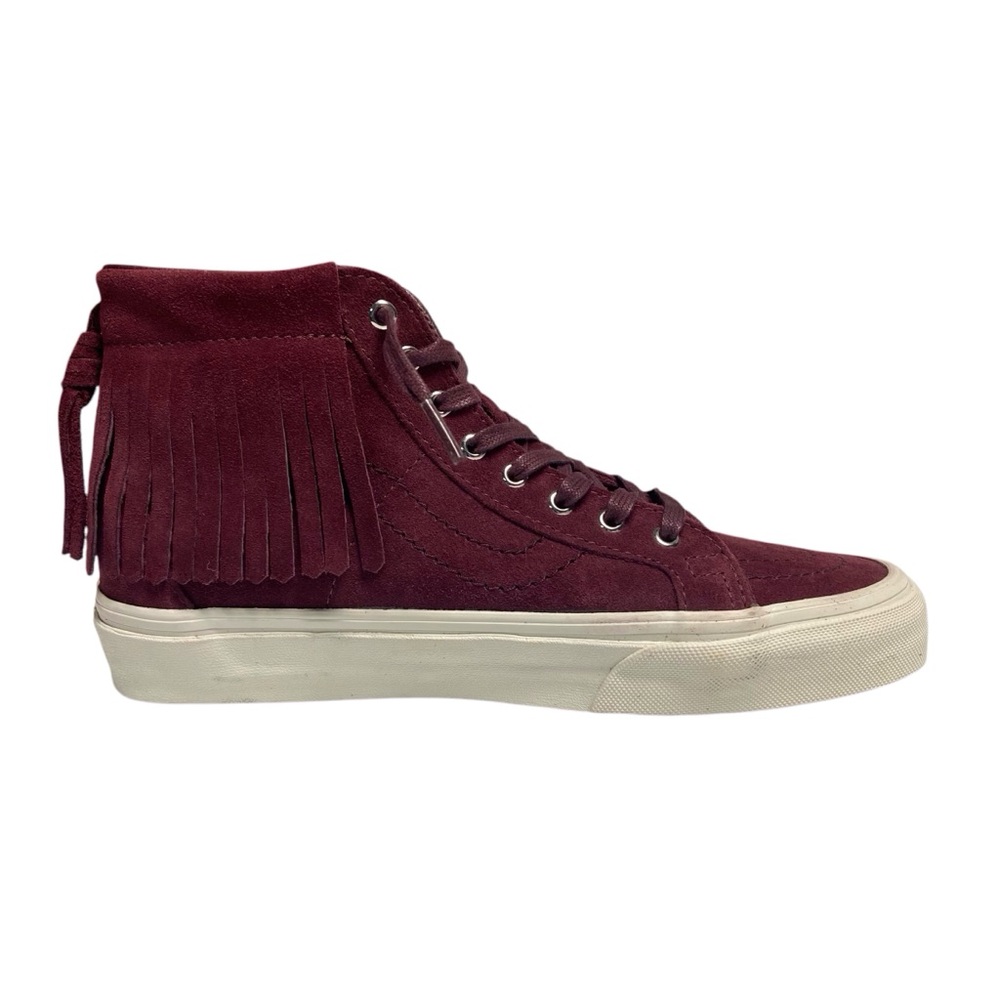 Vans SK8-Hi Moccasin High-Top Womens Sneakers Suede Leather Fringe Maroon Shoes - Picture 5 of 12